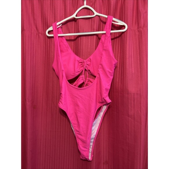 #8516 NEON PINK ONE PIECE SWIMSUIT SEXY DEEP NECKLINE SIZE XL CHYRll POPULAR - Picture 4 of 6